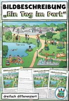 Vorschau - Arbeitsblätter - Bildbeschreibung "Im Park" DaZ / DaF / Deutsch - Deckblatt