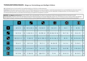 Vorschau - Spiele - Bingo Terme Termumformungen (Klasse 7) – Spiel & Fehlerquellen | Reihenfolge & Klammern - Seite 1
