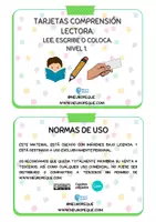 Vista previa - Hojas de trabajo - TARJETAS COMPRENSIÓN LECTORA. LEE, ESCRIBE O COLOCA.NIVEL 1 Y 2. - página 2