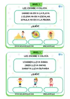 Vista previa - Hojas de trabajo - TARJETAS COMPRENSIÓN LECTORA. LEE, ESCRIBE O COLOCA.NIVEL 1 Y 2. - página 3