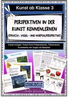 Vorschau - Arbeitsblätter - Perspektiven in der Kunst kennenlernen - Kunsttheorie ab Klasse 3 Frosch-, Vogel- und Normalperspektive - Deckblatt