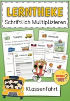 Vorschau - Stationenlernen - Klassenfahrt / Schriftlich Multiplizieren / Lerntheke - Deckblatt