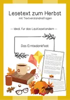 Vorschau - Arbeitsblätter - Lesetext (Lesetandem) "Das Erntedankfest" - mit Fragen zum Text - Deckblatt