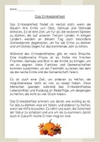 Vorschau - Arbeitsblätter - Lesetext (Lesetandem) "Das Erntedankfest" - mit Fragen zum Text - Seite 1