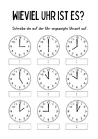 Vorschau - Mal- und Bastelvorlagen - Uhrzeit Übungen: Arbeitsblatt zum Ablesen der Uhr. - Deckblatt