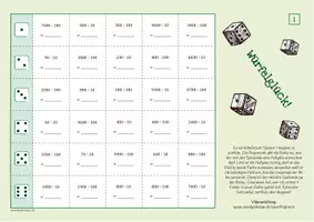 Vorschau - Arbeitsblätter - Durch 10 & 100 teilen - Spiel (Würfelglück) - Seite 1