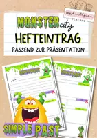 Vorschau - Mal- und Bastelvorlagen - Simple Past: Hefteintrag, Merkblatt monster - Deckblatt