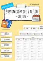 Vista previa - Hojas de trabajo - Sustracción hasta 100 - Ejercicios - Portada
