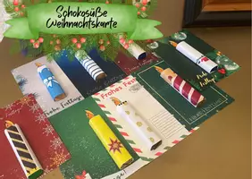 Vorschau - Mal- und Bastelvorlagen - Schokosüße Weihnachtskarten mit Kerzen und mehr - Deckblatt