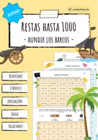 Vista previa - Hojas de trabajo - Sustracción hasta 1000 - juego (hundir los barcos) - Portada