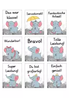 Vorschau - Bildkarten - Lobkärtchen für die Elefantenklasse - Lobkarten Elefant - Seite 1
