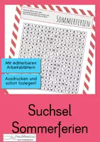 Vorschau - Arbeitsblätter - Bald sind Ferien - Suchsel zum Thema Sommerferien - Schuljahresende - Vertretungsstunde - Klassenlehrerstunde - Deckblatt