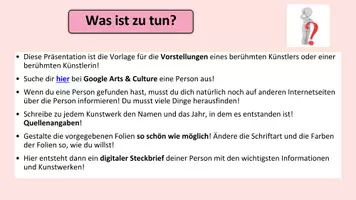 Vorschau - Stundenentwürfe - Vorlage „Künstler oder Künstlerin vorstellen“ | Rechercheauftrag mit PP + Beispiel (PDF) - Seite 2