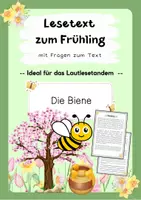 Vorschau - Arbeitsblätter - Lesetext (Lesetandem) "Die Biene" - mit Fragen zum Text - Deckblatt