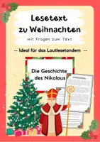 Vorschau - Arbeitsblätter - Lesetext (Lesetandem) "Die Geschichte des Nikolaus" - mit Fragen zum Text - Deckblatt