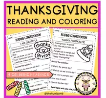 Vista previa - Hojas de trabajo - THANKSGIVING READING AND COLORING - THE HUM BAM B - Portada