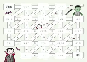 Vista previa - Hojas de trabajo - Multiplicación de números negativos - Laberinto - página 1