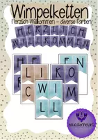 Vorschau - Mal- und Bastelvorlagen - Wimpelkette - Herzlich Willkommen - Deckblatt