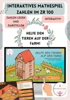 Vorschau - Spiele - Interaktives Mathespiel - Quiz - Zahlenraum 100 - Zahlen legen und darstellen - Dienes Material 🐄🐖🐔 - Deckblatt