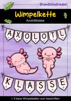 Vorschau - Mal- und Bastelvorlagen - Wimpelkette für die Axolotlklasse - Axolotl Wimpel - Deckblatt