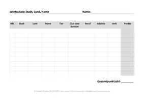 Vorschau - Arbeitsblätter - Wortschatz Spiel: Stadt, Land, Name - Seite 1