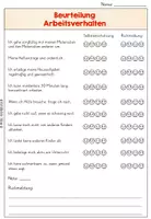 Vorschau - Arbeitsblätter - Beurteilung Arbeitsverhalten - Deckblatt