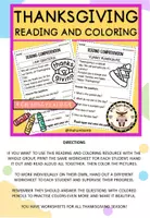 Vista previa - Hojas de trabajo - THANKSGIVING READING AND COLORING - THE HUM BAM B - página 1