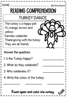 Vista previa - Hojas de trabajo - THANKSGIVING READING AND COLORING - THE HUM BAM B - página 2