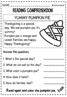 Vista previa - Hojas de trabajo - THANKSGIVING READING AND COLORING - THE HUM BAM B - página 3