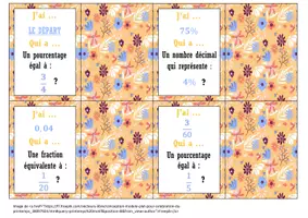 Aperçu - Jeux - J'ai...Qui a...? fractions, pourcentages et nombres décimaux - Page 1