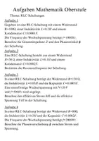 Vorschau - Arbeitsblätter - Aufgaben Physik RLC-Schaltungen/ Schwingkreis - Seite 1