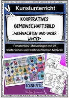 Vorschau - Mal- und Bastelvorlagen - Kooperatives Gemeinschaftsbild Weihnachten und Winter - Kunst ab Klasse 1 - Deckblatt