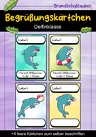 Vorschau - Bildkarten - Begrüßungskärtchen - Delfin für die Delfinklasse - Willkommensgruß - Deckblatt