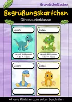 Vorschau - Bildkarten - Begrüßungskärtchen - Dinosaurier für die Dinosaurierklasse - Willkommensgruß - Deckblatt