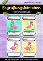 Vorschau - Bildkarten - Begrüßungskärtchen - Flamingo für die Flamingoklasse - Willkommensgruß - Deckblatt