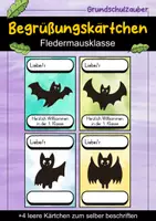 Vorschau - Bildkarten - Begrüßungskärtchen - Fledermaus für die Fledermausklasse - Willkommensgruß - Deckblatt