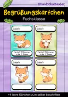 Vorschau - Bildkarten - Begrüßungskärtchen - Fuchs für die Fuchsklasse - Willkommensgruß - Deckblatt