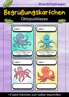 Vorschau - Bildkarten - Begrüßungskärtchen - Oktopus für die Oktopusklasse - Willkommensgruß - Deckblatt