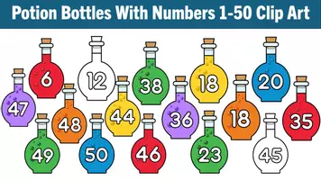 Προεπισκόπηση - Clipart / Γραφήματα - Potion Bottles With Numbers 1-50 Clip Art - Εξώφυλλο