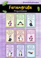 Vorschau - Bildkarten - Feriengrüße - Pinguin für die Pinguinklasse - Deckblatt