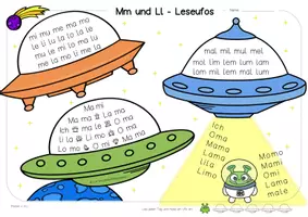 Vorschau - Arbeitsblätter - Lese-UFOs zu Karibu 1 (Version 2016) in deutscher Druckschrift (Teil 1) | Lesetraining & Arbeitsblätter für Klasse 1 - Seite 3
