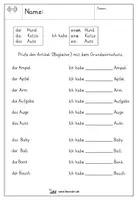 Vorschau - Arbeitsblätter - Wortschatzarbeit (Berlin 1-2 Klasse), Nomen erkennen, 3fach - Seite 1