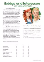 Aperçu - Feuilles d'exercices - Allemand - texte de lecture, les conjonctions - Hobbys und Interessen von Lena und Marie: Lesetext, die Konjunktionen weil, obwohl, während - Page de couverture