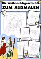 Vorschau - Arbeitsblätter - Ausmalbilder groß "die Weihnachtsgeschichte" Weihnachten / Advent - DaZ / Deutsch / KBW / Religion - Deckblatt