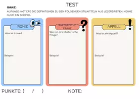 Vorschau - Arbeitsblätter - Leserbrief Stilmittel - Ironie - rhetorische Frage - Appell - Seite 1