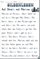 Vorschau - Arbeitsblätter - Lesetext Silbenlesen "Auf Streife mit Marlene" 2-fach differenziert - DaZ / DaF / Deutsch - Seite 1