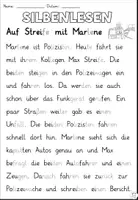 Vorschau - Arbeitsblätter - Lesetext Silbenlesen "Auf Streife mit Marlene" 2-fach differenziert - DaZ / DaF / Deutsch - Seite 2