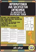 Vorschau - Arbeitsblätter - Informatione aus Sachtexten entnehmen (24 Sachtexte zu exotischen Tieren, Lernsteckbriefe, Mind Maps) - Deckblatt