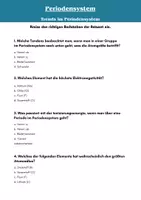 Vorschau - Arbeitsblätter - Chemie 10. Klasse: Periodensystem Quiz Testfragen und Antworten (PDF+Word) - Seite 1