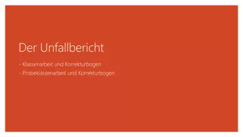 Vorschau - Klassenarbeiten - Unfallbericht Klassenarbeit, Korrekturbogen & Probeklassenarbeit Klasse 7/8 - Deckblatt